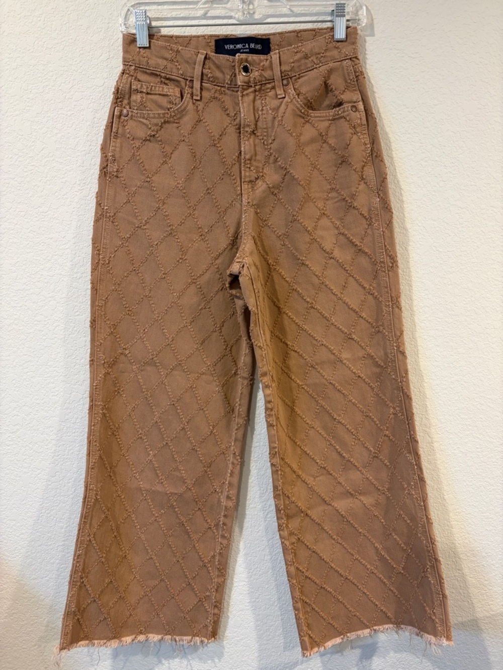 Veronica Beard Women’s Brown Taylor Wide Leg Crop High Rise Diamond Jeans - 26